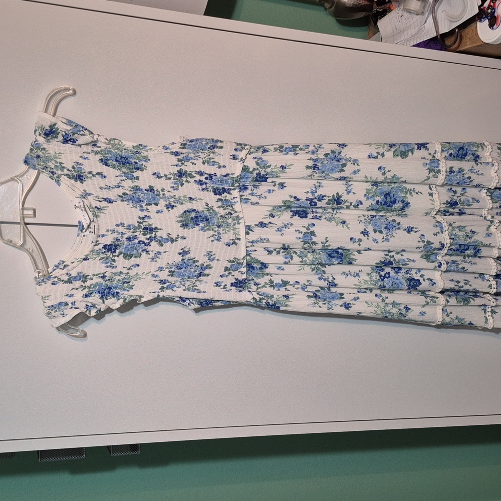 Blue flower dress,‎ sleeveless, altard state